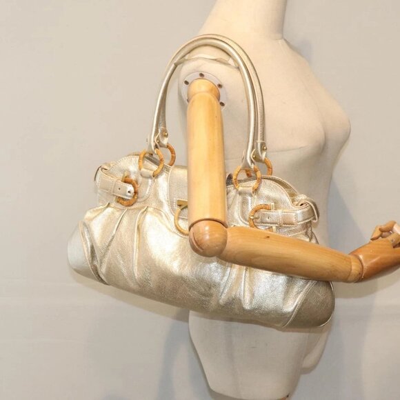 Salvatore Ferragamo Gancini Hand Bag Leather Gold Tone Gold - Picture 14 of 16